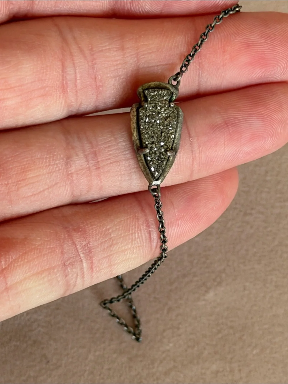 Kendra Scott Kasey Silver Platinum Drusy Arrowhead Pendant Necklace